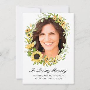 Sunflower Black Script Cross Photo Funeral Thank You Card