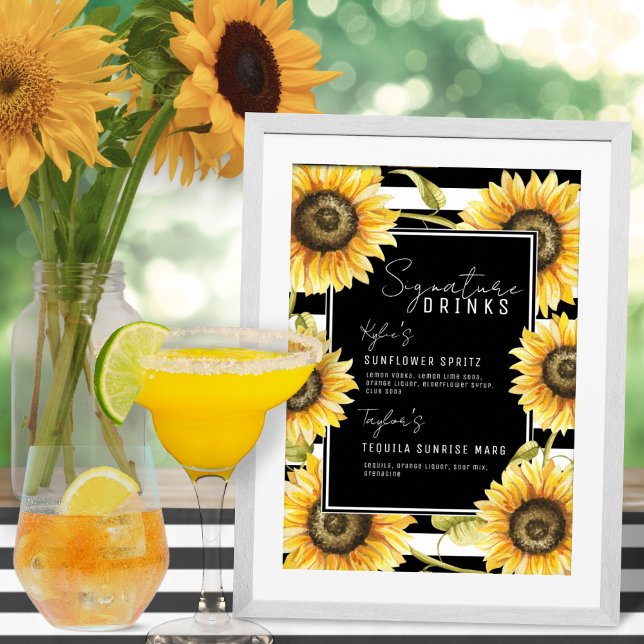 Sunflower Black Stripe Signature Drinks Wedding Poster (Creator Uploaded)