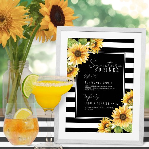 Sunflower Black Stripe Signature Drinks Wedding Poster