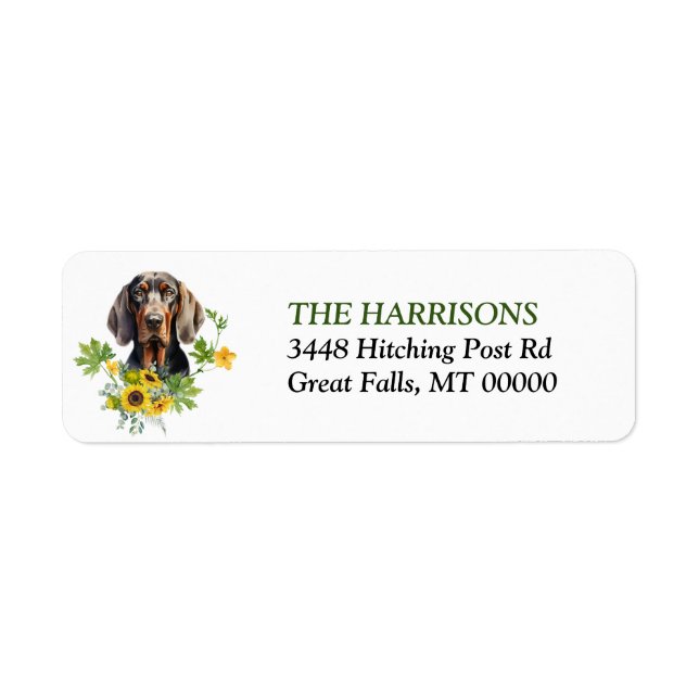 Sunflower Black Tan Coonhound Dog Label (Front)