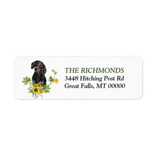 Sunflower Black Tan Dachshund Return Address Label