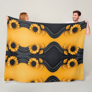 Sunflower Black Wave Sherpa Throw Fleece Blanket
