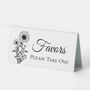 Sunflower Black White Country Floral Wedding Favor Table Tent