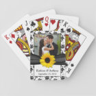 Sunflower Black White Damask Wedding Playing Cards