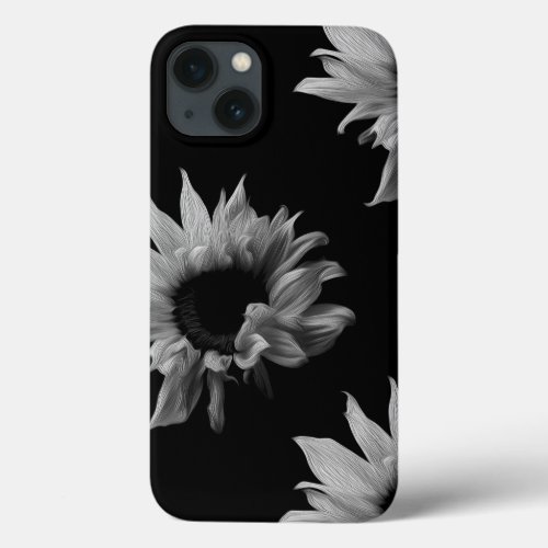 Sunflower _ Black  White Fine Art Photograph iPhone 13 Case