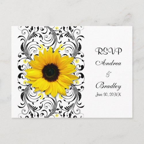 Sunflower Black  White Floral RSVP Postcard