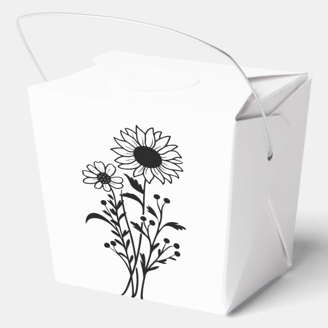 Sunflower Black White Floral Wedding Party Favor Boxes (Back)