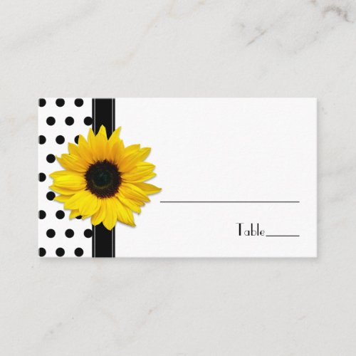 Sunflower Black White Polka Dot Wedding Place Card Business Card