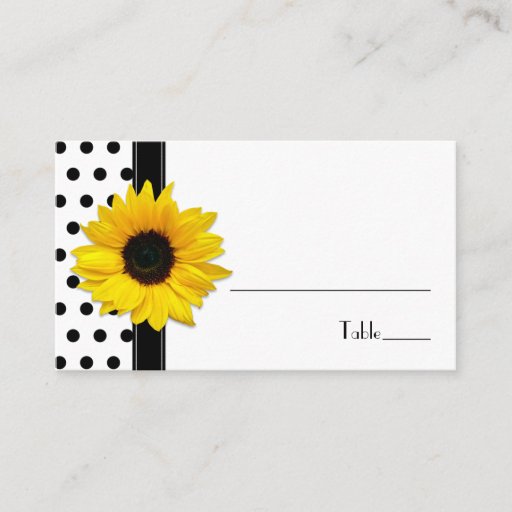 Customizable Sunflower Black White Polka Dot Wedding Place Card Business Card