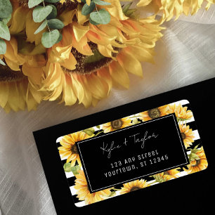 Sunflower Black White Stripe Return Address Labels