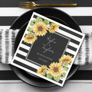 Sunflower Black & White Stripe Wedding or Shower Napkins
