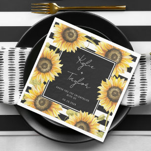 Sunflower Black & White Stripe Wedding or Shower Napkins
