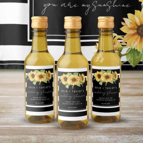 Sunflower Black White Stripe Wedding Shower Favor Wine Label