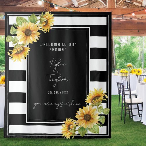 Sunflower Black  White Stripe Wedding Shower Tapestry