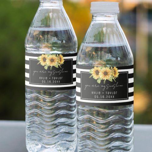 Sunflower Black White Stripe You are My Sunshine Water Bottle Label