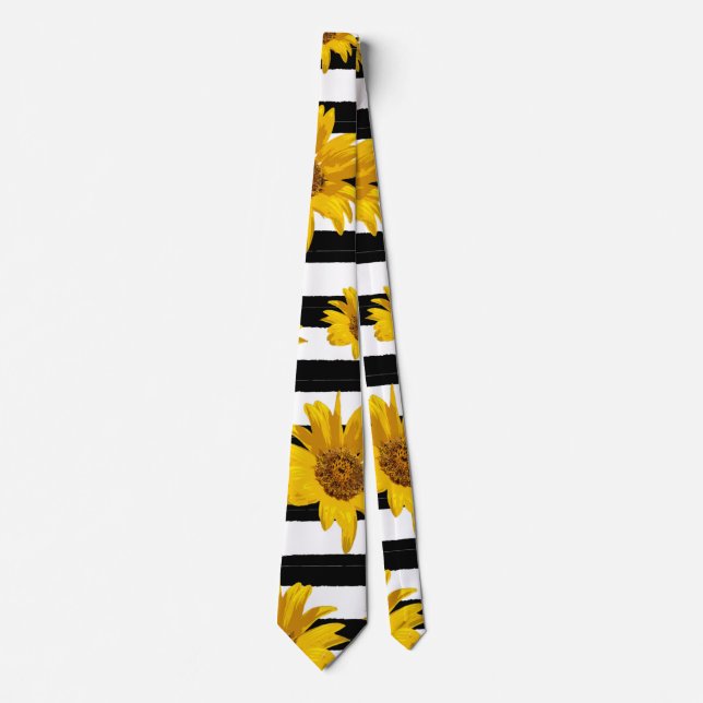 Sunflower Black White Stripes Pattern Neck Tie (Front)