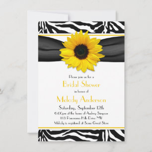 Sunflower Black White Zebra Print Bridal Shower Invitation
