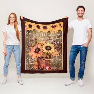 Sunflower Blessed Gratitude Thanksgiving Fleece Blanket