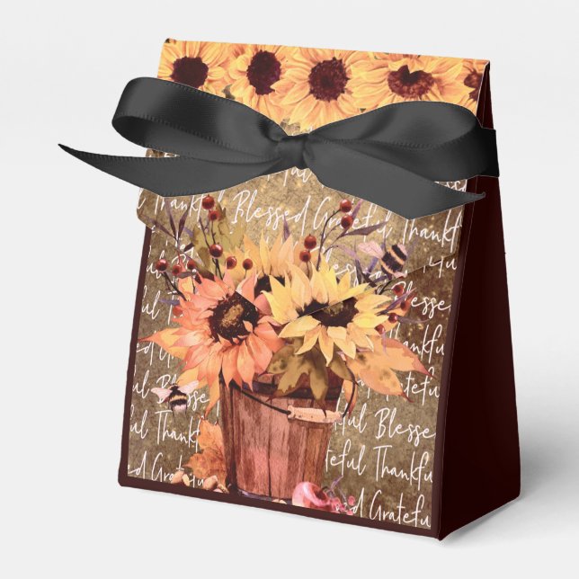Sunflower Blessing Gratitude Thanksgiving Favor Bo Favor Boxes (Front Side)