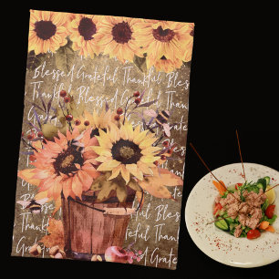 Sunflower Blessings Gratitude Thanksgiving Kitchen Towel
