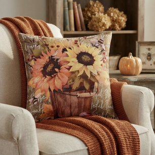 Sunflower Blessings Gratitude Thanksgiving Throw Pillow
