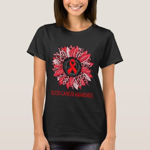 Sunflower Blood Cancer Awareness Red Ribbon Suppor T_Shirt