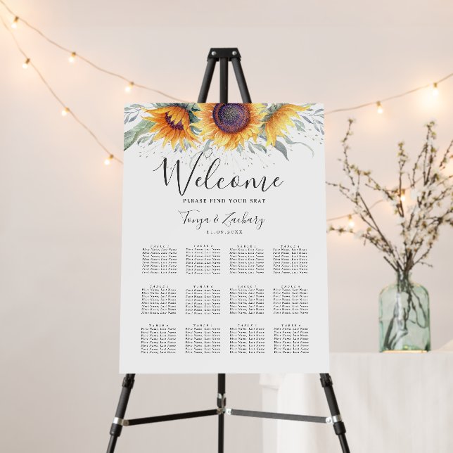 Sunflower Bloom 12 Table Seating Chart Foam Board (In Situ (Stand))