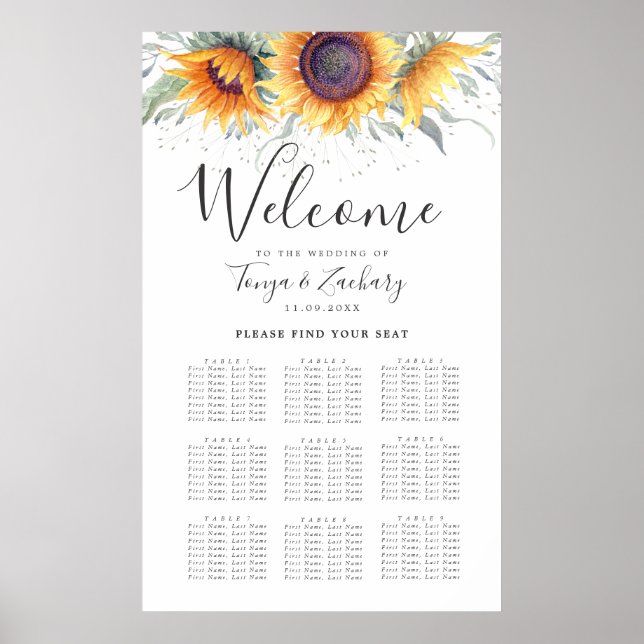 Sunflower Bloom 9 Table Seating Chart (Front)