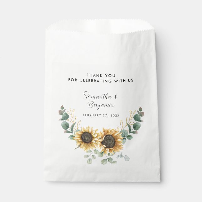 Sunflower Bloom Eucalyptus Wedding Favor Bag (Front)