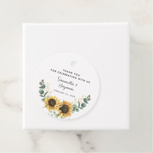 Sunflower Bloom Eucalyptus Wedding Favor Tags