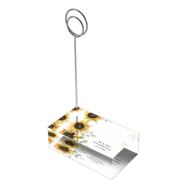 Sunflower Bloom Floral Botanical Wedding Place Card Holder (Corner)