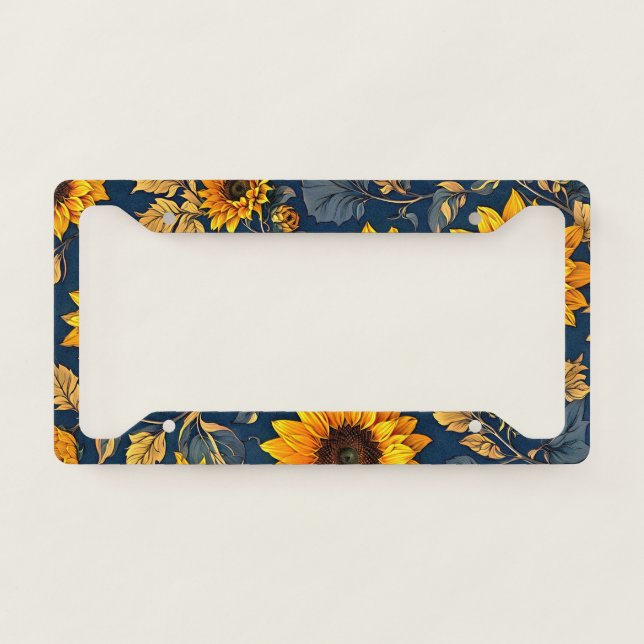 Sunflower Bloom Floral Pattern License Plate Frame (Front)