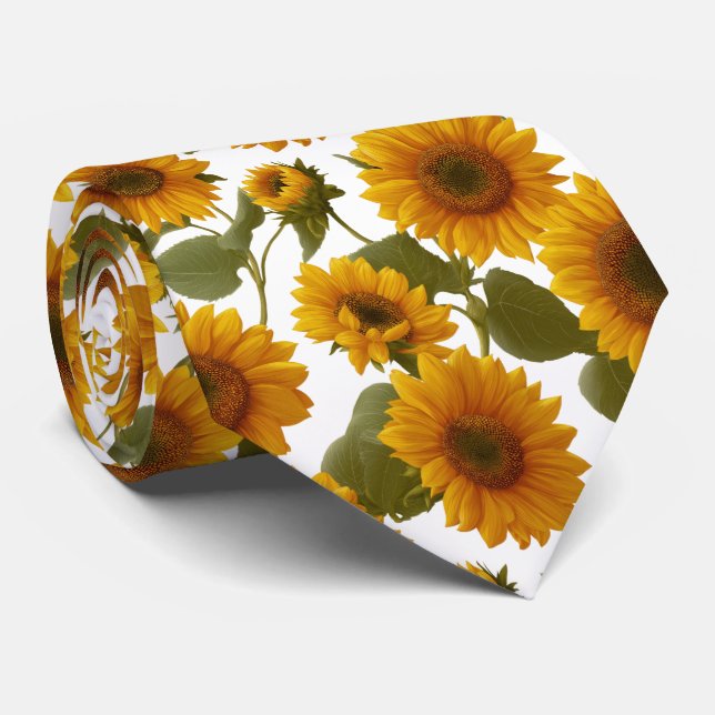 Sunflower Bloom Floral Pattern Neck Tie (Rolled)