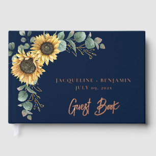 Sunflower Bloom Greenery Script Modern Wedding Foil Guest Book