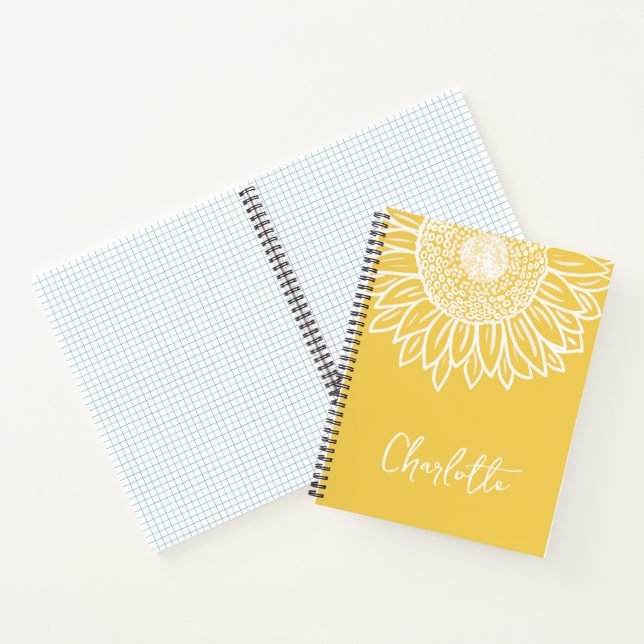 Sunflower Bloom Modern Customizable Name     Notebook (Inside)