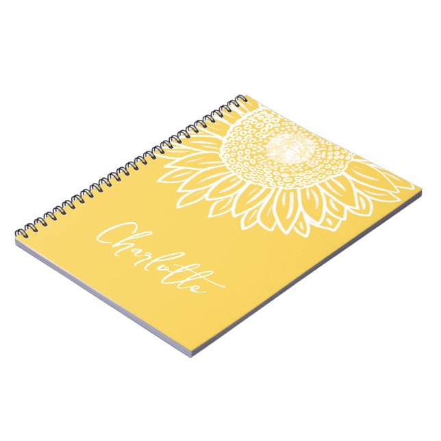 Sunflower Bloom Modern Customizable Name     Notebook (Left Side)