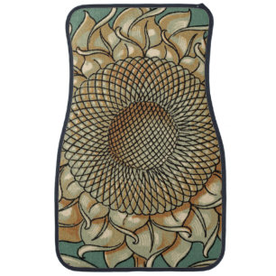 Sunflower Bloom on Blue-green Background Car Floor Mat