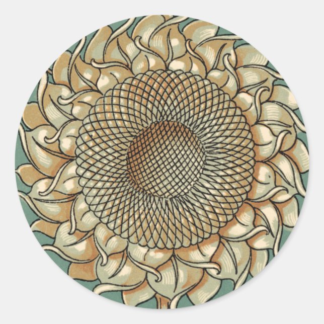 Sunflower Bloom on Blue-green Background Classic Round Sticker (Front)