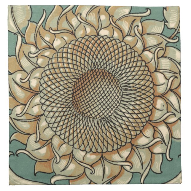 Sunflower Bloom on Blue-green Background Cloth Napkin (Front)