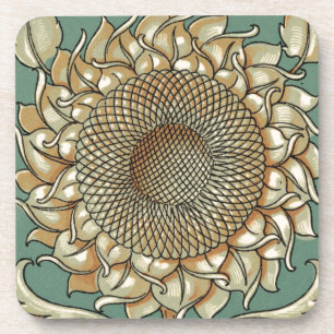 Sunflower Bloom on Blue-green Background Coaster