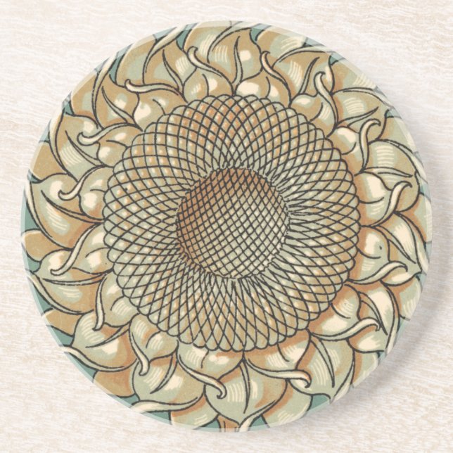 Sunflower Bloom on Blue-green Background Coaster (Front)
