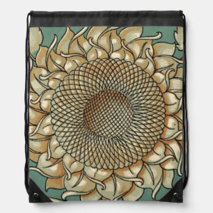 Sunflower Bloom on Blue-green Background Drawstring Bag