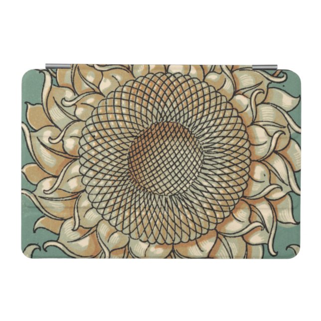Sunflower Bloom on Blue-green Background iPad Mini Cover (Horizontal)