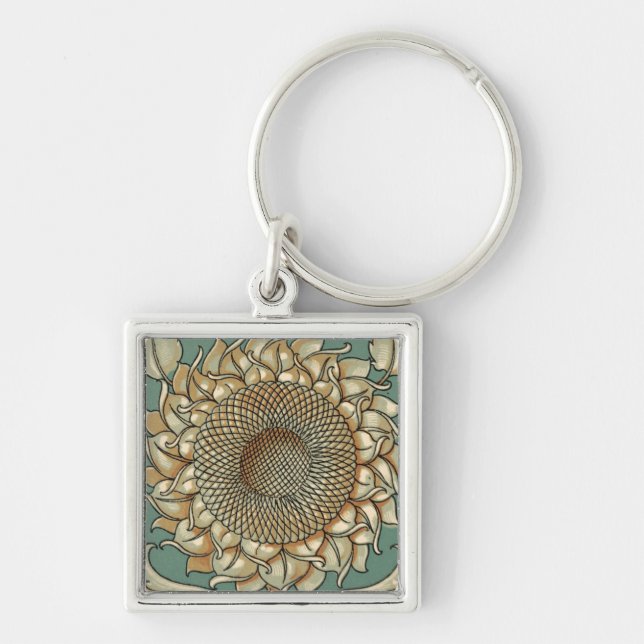 Sunflower Bloom on Blue-green Background Keychain (Front)