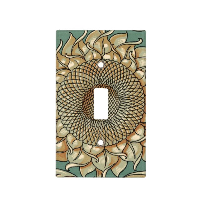 Sunflower Bloom on Blue-green Background Light Switch Cover (Front)