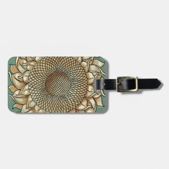 Sunflower Bloom on Blue-green Background Luggage Tag (Front Horizontal)