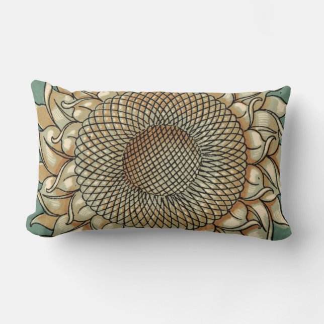 Sunflower Bloom on Blue-green Background Lumbar Pillow (Front)