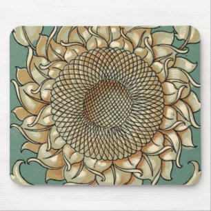Sunflower Bloom on Blue-green Background Mouse Pad