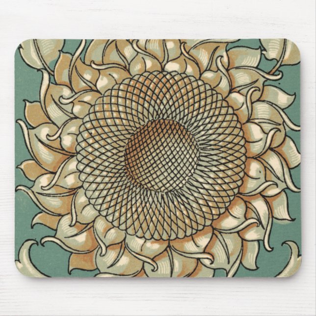 Sunflower Bloom on Blue-green Background Mouse Pad (Front)