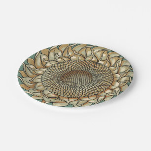 Sunflower Bloom on Blue-green Background Paper Plates